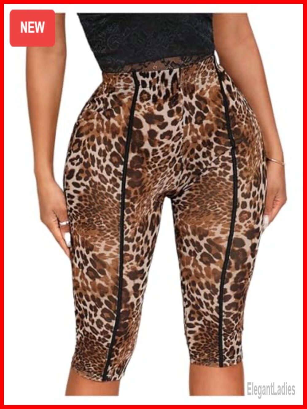 RoseSeek Y2K Leopard Mesh Capri Leggings Slim Fit Clubwear